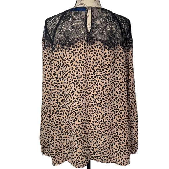 APT 9 Women's XL Black Lace Contrast Tan Cheetah Print Flowy Chic Blouse - Picture 2 of 7